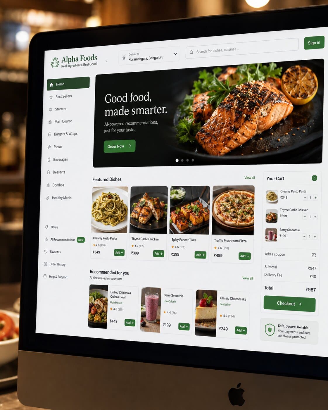 Modern restaurant interior set for service