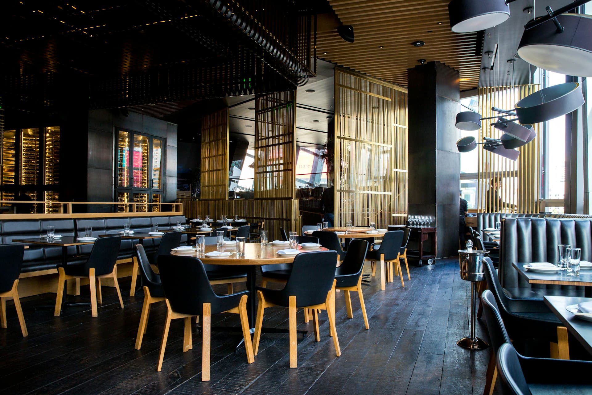 Modern restaurant interior set for service