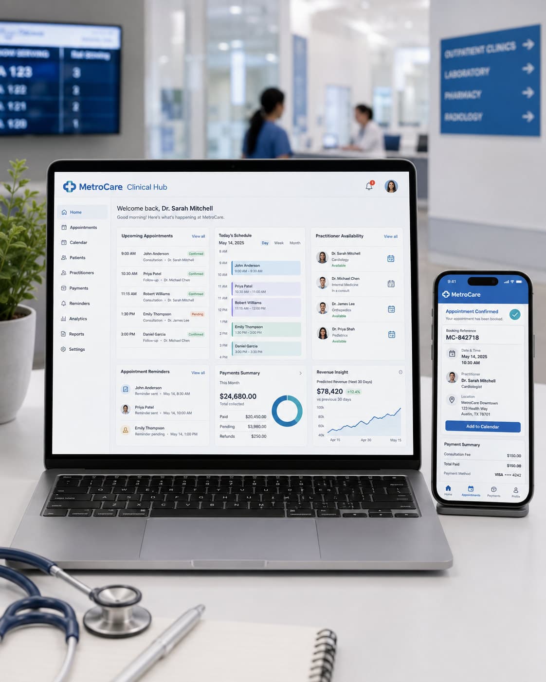 Healthcare professional using a digital tablet